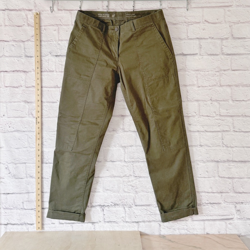 GAP Broken In Straight Women's Dark Green Khaki Cotton Stretch Pants Size 8
